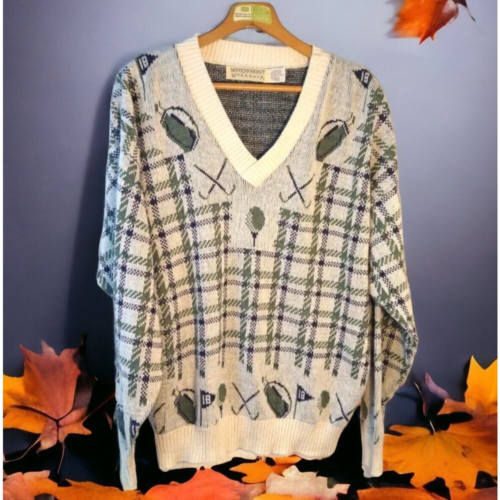 Waterfront Workshop Men’s Sweater – Beige, Size L – Golf Club & Bag Design